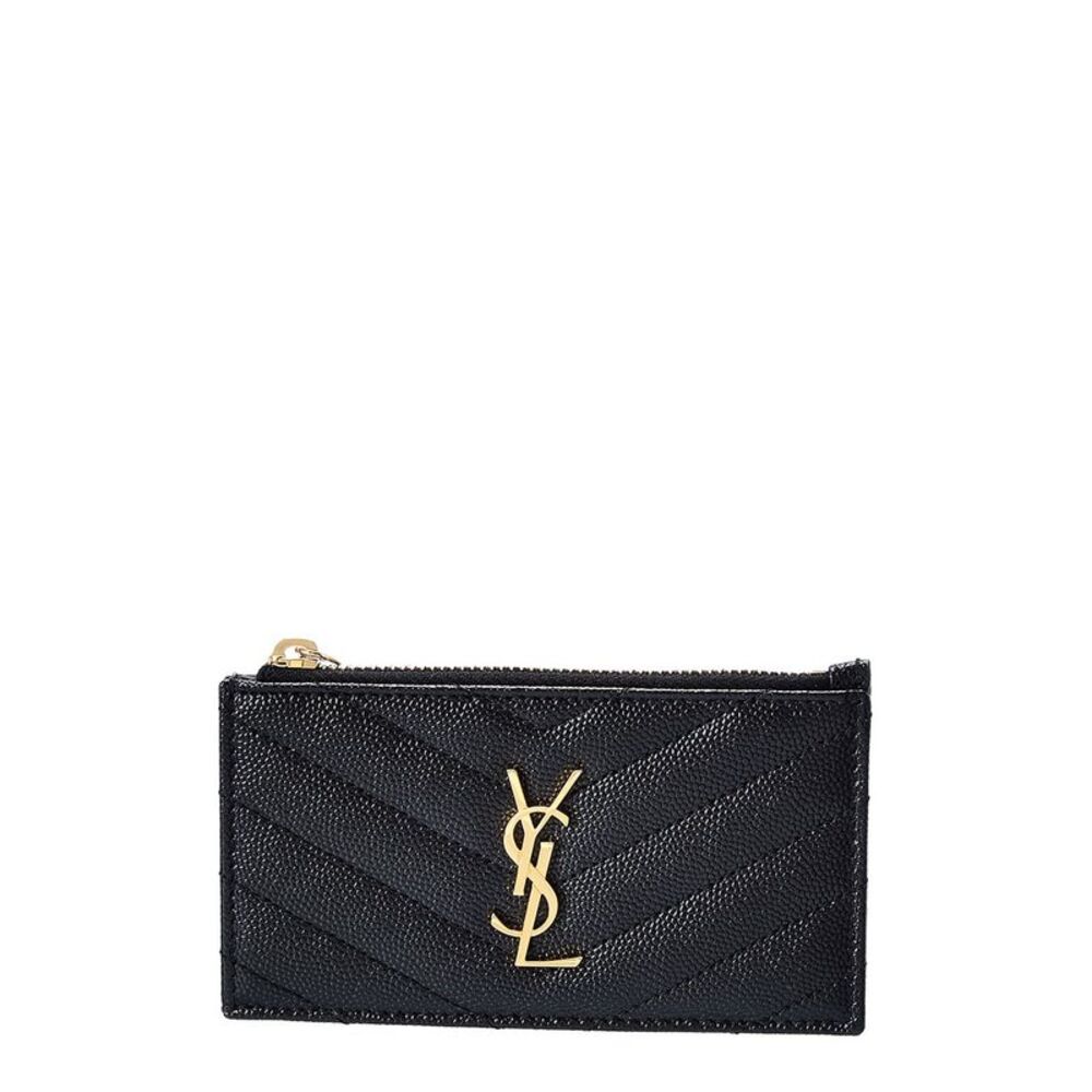 Saint Laurent Logo Plaque Leather Card Holder - Picture 1 of 4